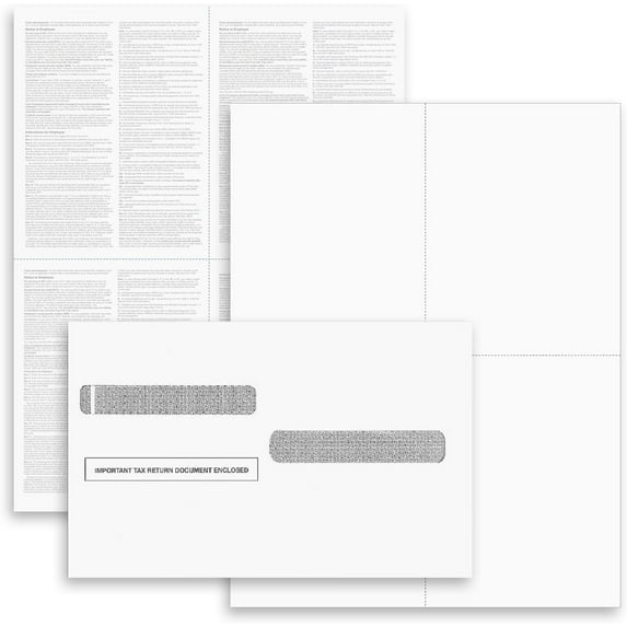 Set of 100 Forms with 100 Self Seal Envelopes W-2 4-Up Employee Tax Forms,"Instructions on Back" for 2025, for Laser/Inkjet Printer. Compatible with QuickBooks and Accounting Software