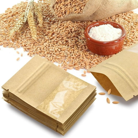 Set of 100 Kraft Paper Seal Zipper Bags,Sample Packaging Bag with Clear Window,Resealable Heat Seal Bags,Seed Packets,Small Business Zipper Pouch,for Flower Seeds Storage 3.5x5.1"