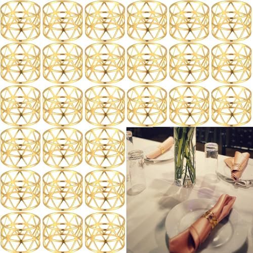 Set of 100 Napkin Rings Gold Metal Hollow Out Napkin Ring, Metal Napkin Rings Dinner Banquet Serviette Decor, Dining Table Setting for Thanksgiving Christmas Halloween Holiday Wedding Party