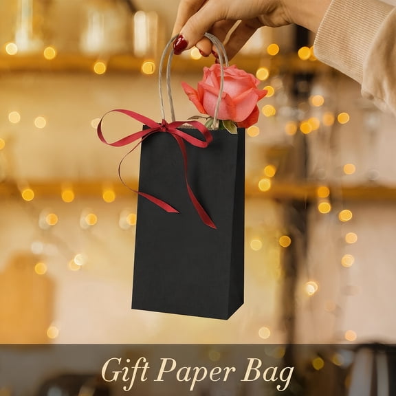 Set of 100 Small Gift Bags for Jewelry, Packaging Bags 6.7x3.5x2.4 Inches, Black, White, Brown, Blue, Lightweight Kraft Paper Bags with Handles, Reusable, Perfect for Retail, Birthday Celebrations