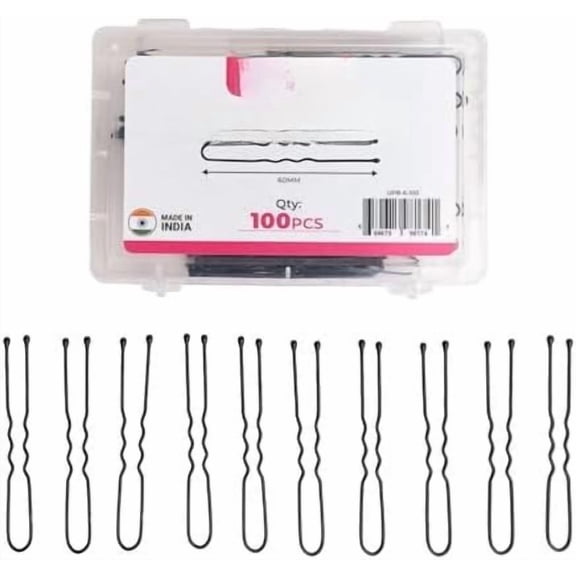 Set of 100 U-shaped hair pins, measuring 6cm/2.4 inches, for women, girls, and hairdressers. with a clear storage box and is suitable for hair types(Black) (100 Pins)