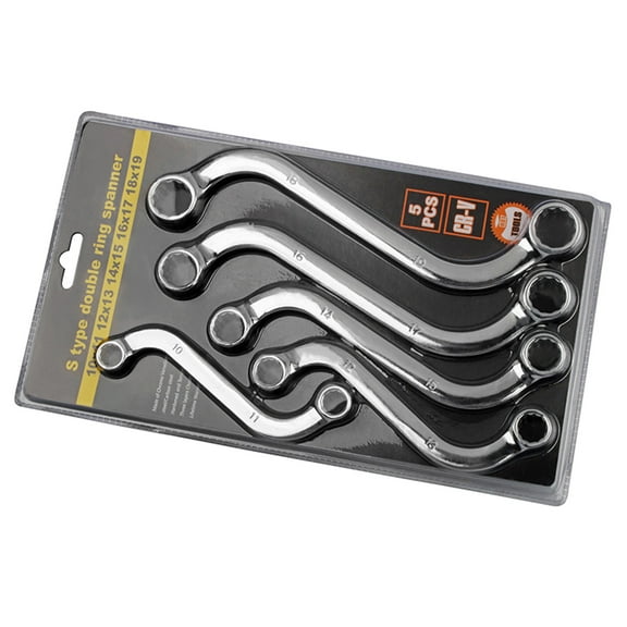 Set 10mm to 19mm S-Shaped Wrench Set Practical Double 12 Point Box Ends S-Style Spanner Repair Tool for Confined Area
