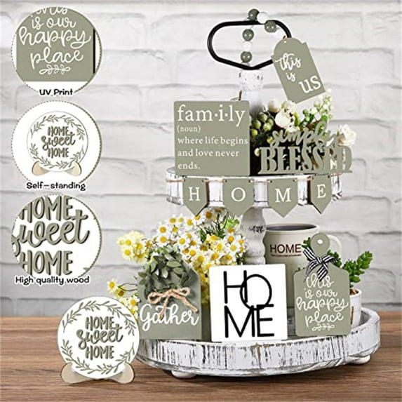Set of 11 Farmhouse Tiered Tray Decor Rustic Home Tiered Tray Decorations Set Home Wooden Signs This is Us Farmhouse Tabletop Wood Signs for Kitchen Table Decor