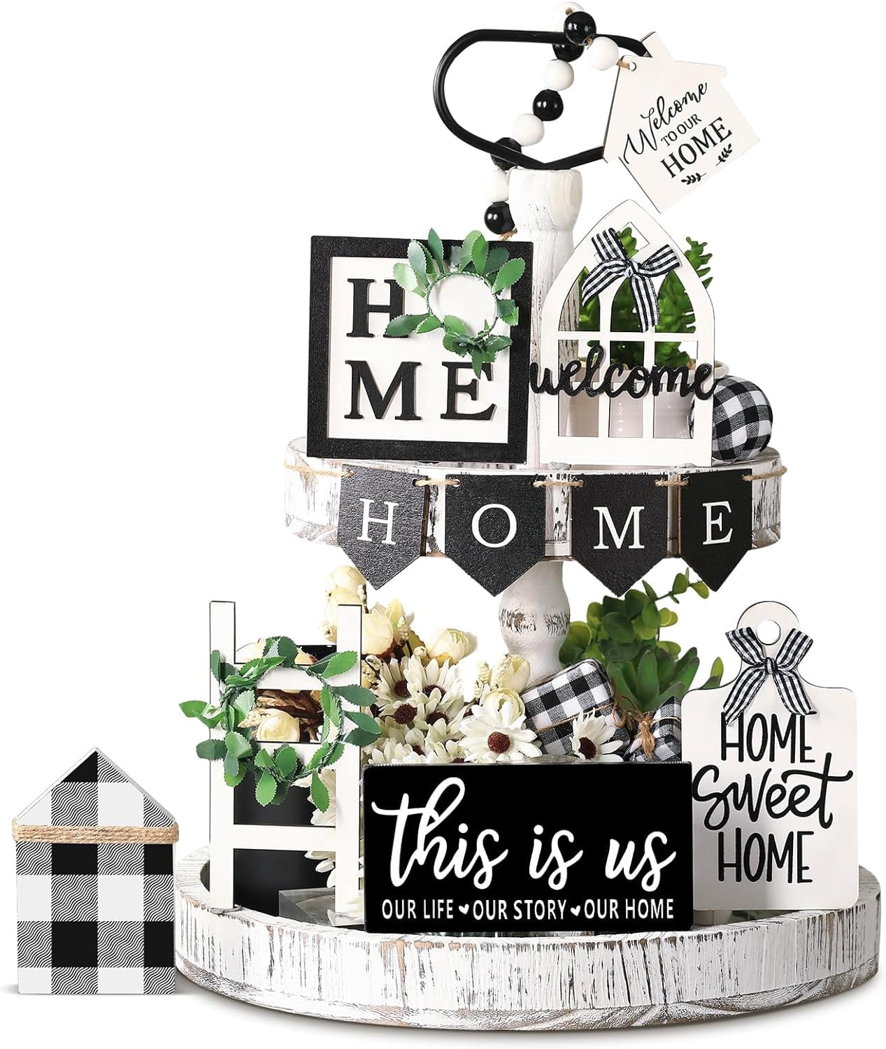 Sign Decor Set Set of 11 Summer Farmhouse Tiered Tray Decor Rustic Home Tiered Tray ...