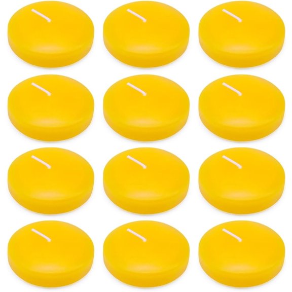 Set of 12 3.0 Inch Yellow Citronella Floating Candles Outdoor, Large Pool Water Wax Colored Candles for Summer  Patio Camping at Wedding, Party, Holiday - 10 Hour  Time