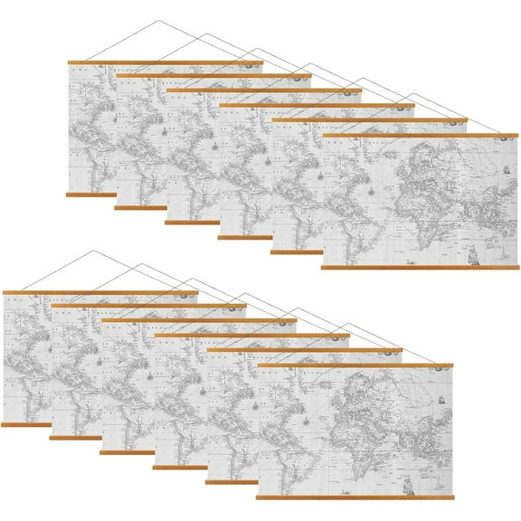 Set of 12, 36 Inch Magnetic Poster Frames Hanger, Wood Magnet Picture Frame for Photo Canvas Artwork Scroll Print Map, Wooden Hangers for 24x36, 36x48, 12x36, 18x36 Posters, Wall Mount (Teak, 36")