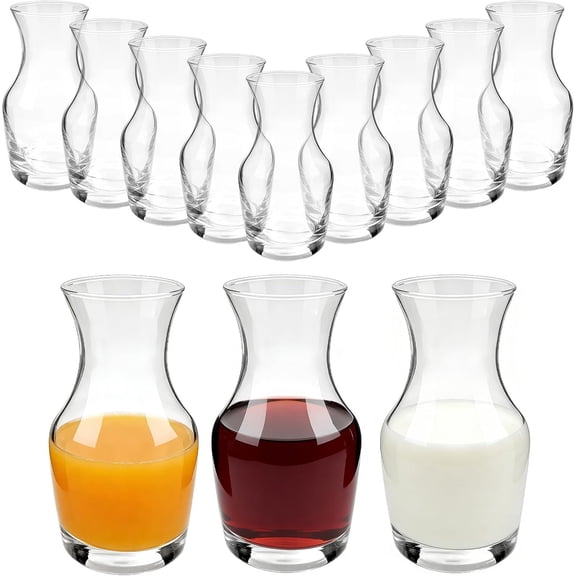 Set of 12 Clear 6 Oz Mini Glass Wine Carafe Single Serving Decanters | Small Individual Pour Glasses for Wine Tasting, Champagne, Juice, Suitable for Bars and Restaurants