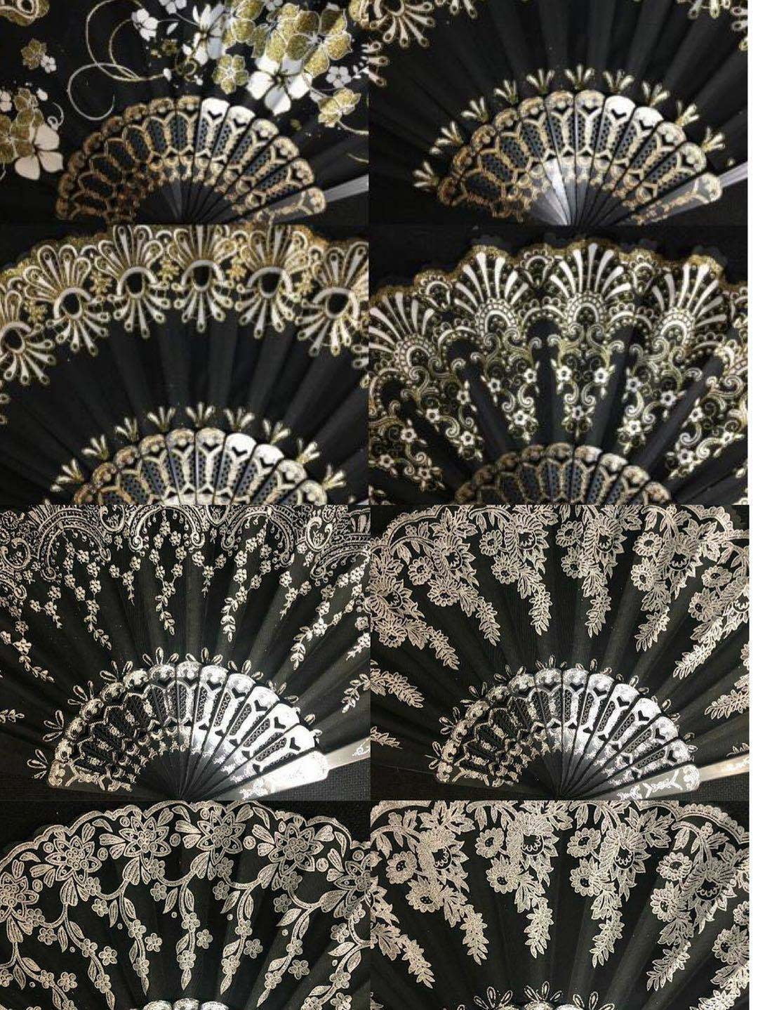 Set of 12 Black & Gold Hand Held Folding Fans w/Gift Bags for Party Favors, Party Decor, Church, Baptism, First Communion, Religious Gift, Table Setting