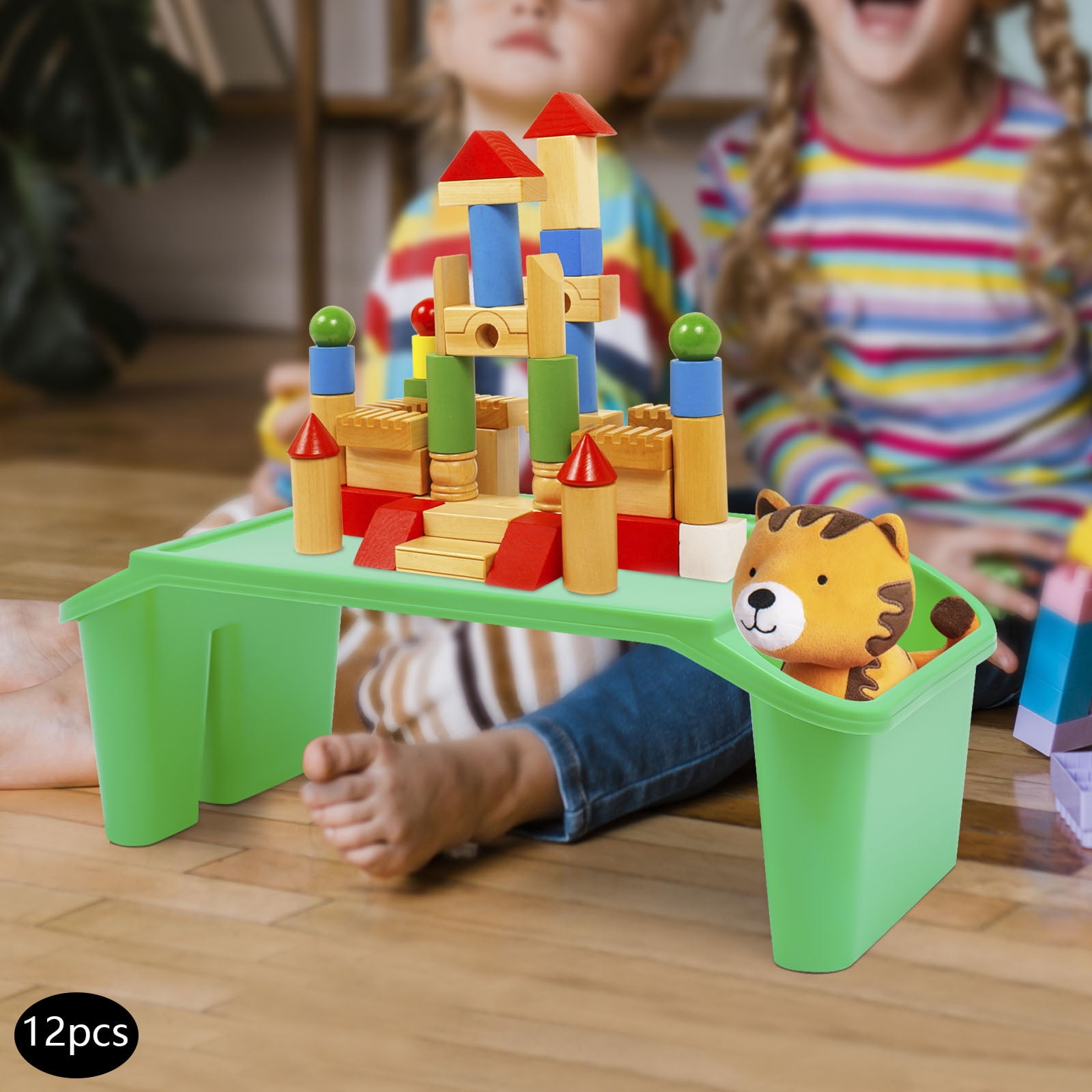Set of 12 Children's Lap Desk Trays - Portable, Lightweight, Sturdy & Easy to Clean for Eating, Reading, Homework, & Play - Green Color, for Kids Age 1-9