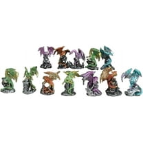 Set of 12 Colorful Metallic Red Green Purple Blue Wyvern Dragons On Rocks in Multiple Poses Miniature Figurines Whimsical Medieval Fantasy Dragon Wyrmlings Fairy Garden Mini Statues