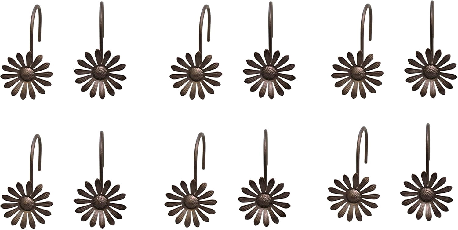 Set Of 12 Daisy Shower Curtain Hooks - Rustproof Chrome-Plated Double Hooks For Curtain & Liner (Silver) - View #8
