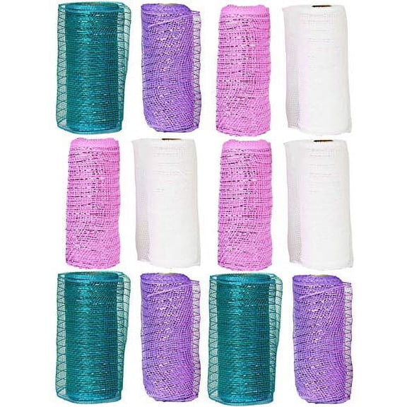 Set of 12 Decorative Mesh Rolls! 4 Assorted Easter Themed Colors! - 6" Wide x 5 Yards Long! Great for Easter Wreath, Floral Arrangements, Easter Party Decorating!