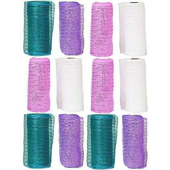 Set of 12 Decorative Mesh Rolls! 4 Assorted Easter Themed Colors! - 6" Wide x 5 Yards Long! Great for Easter Wreath, Floral Arrangements, Easter Party Decorating!