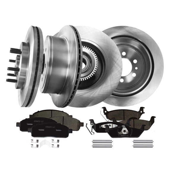 Set of 12 Front 330mm Brake Disc Rotors-Ceramic Brake Pad Kit-Rear 348mm Disc Brake Rotor and Hub Assembly-Ceramic Brake Pad Kit For 2006 2007 Lincoln Mark LT