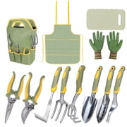 Set of 12 Garden Tool, ZUEXT Heavy-Duty Aluminum Gardening Hand Tools with Rubber Non-Slip Handle, Garden Apron, Gloves, Kneeling Pad and Storage Bag, Garden Hand Tools Starter Kit Landscaping Tools