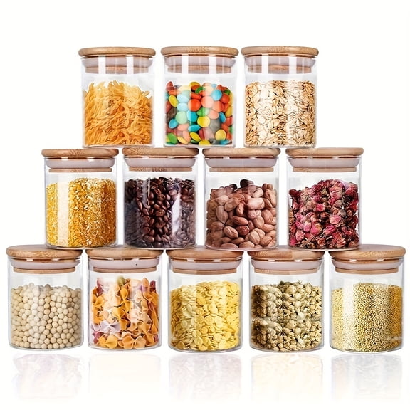 Set of 12 Glass Storage Containers, 8 Oz Spice Jars, Small Glass Canisters with Airtight Lids, Perfect for Kitchen Corners, Ideal for Storing Sugar, And Rice
