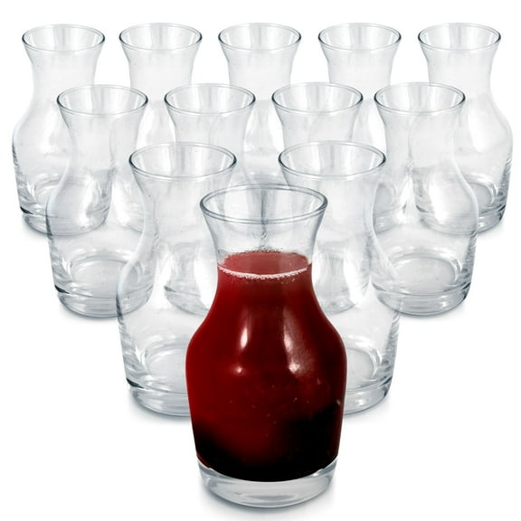 Set of 12 Glass Wine Carafe, 6 oz Small Carafe for Wine, Tasting, Champagne, or Juice, Mini Glass Wine Carafe Decanter for Individual Pours, Single Portion Small Decanter or Restaurant or Home