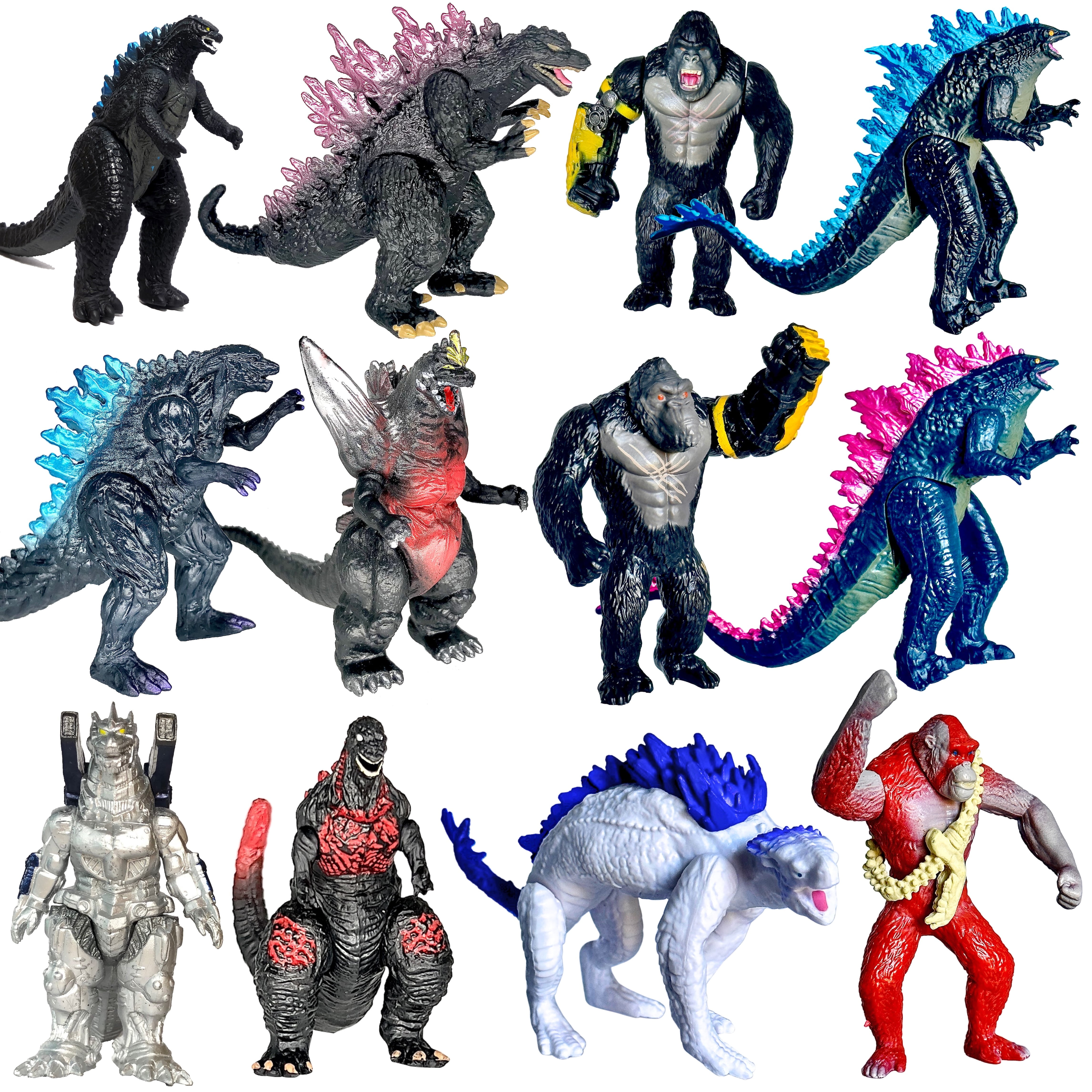 Set of 12 Godzilla x Kong: The New Empire,Dinosaur Dragon Toys Action Figures,Evolved Basic Exquisite Battle Roar B.E.A.S.T. Glove Shimo Frost Bite Mecha MechaGodzilla King Ghidorah Cake Topper Pack