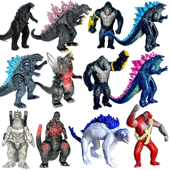 Set of 12 Godzilla x Kong: The New Empire,Dinosaur Dragon Toys Action Figures,Evolved Basic Exquisite Battle Roar B.E.A.S.T. Glove Shimo Frost Bite Mecha MechaGodzilla King Ghidorah Cake Topper Pack