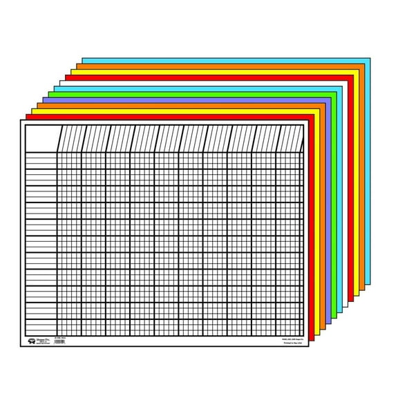 Set of 12 Horizontal Incentive Charts Assorted Colors 28 in W X 22 in H 50 columns 33 rows Encouragement Positive Reinforcement Classroom Assignments Goal Tracking Chore Chart Responsibility USA Made