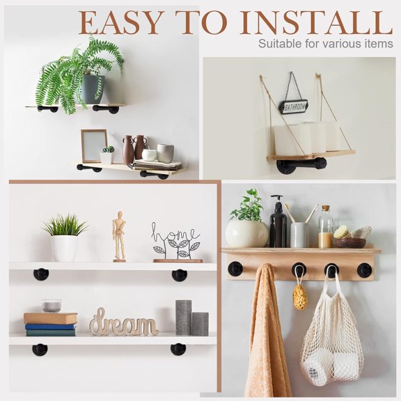 Set of 12 Industrial Pipe Shelf Brackets Black Iron Metal Wall Mounted DIY Shelving Rustic Pipe Wall Bracket Hanging Brackets for Floating Shelves Clothing,Hardware Included(12 Inch)