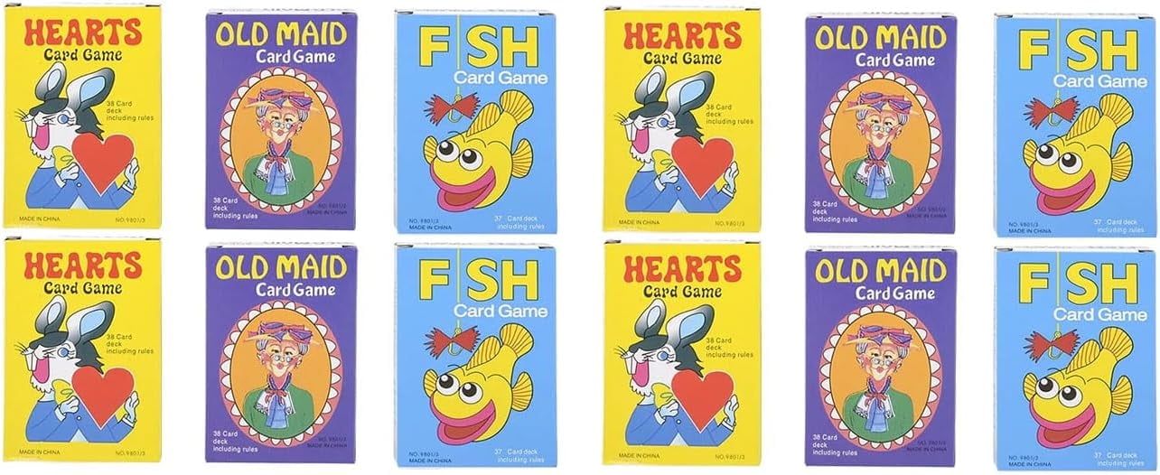 Set of 12 Kids Card Games - Hearts, Old Maid, Go Fish - Travel Fun Game - Classic Game - Party Favors - Gift Bags - Goody Bags / Prizes / Rewards Box - Bulk 1 Dozen