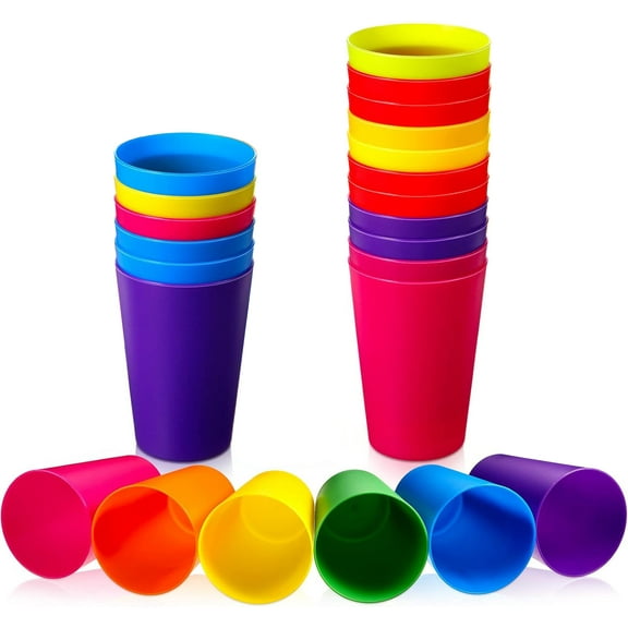Set of 12 Kids Plastic Cups Children Drinking Cups Tumblers Reusable Dishwasher Safe BPA Free Cups for Kids & Toddlers Bright Colored Unbreakable Toddler Cups