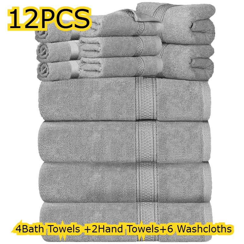 Set of 12 Luxurious Cotton Towels, Including 4 Bath Towels, 2 Hand Towels, And 6 Washcloths. These Towels Are Highly Absorbent, Quick-Drying, And Soft, Making Them Perfect for Home, Hotel, Spa