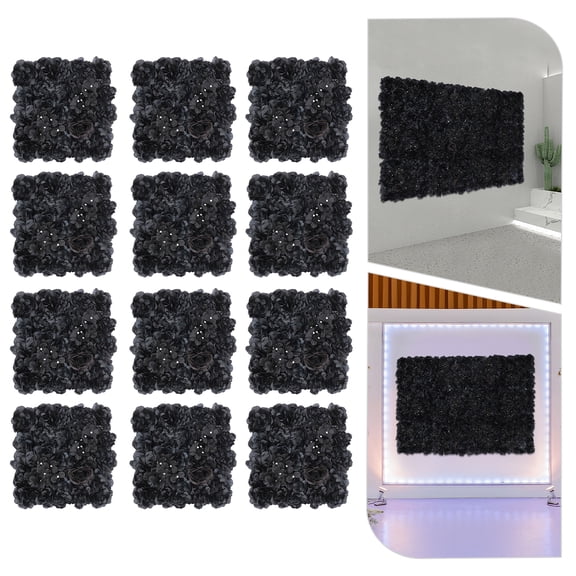 Set of 12 Pcs Black Color Backdrop Flower Panels 38*38cm/ 14. 96*14. 96in Square Shape Artificial Flower Wall Panels Flowers Wall Panels for gardens, patios, landscapes, backyards, porches, balcony