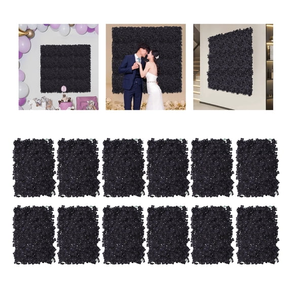 Set of 12 Pcs Black Color Flower Wall Panels, Artificial Floral Backdrop Panels, Artificial Flowers Wall Panels used in wedding sites, photography buildings, clothing stores, home walls, hotel