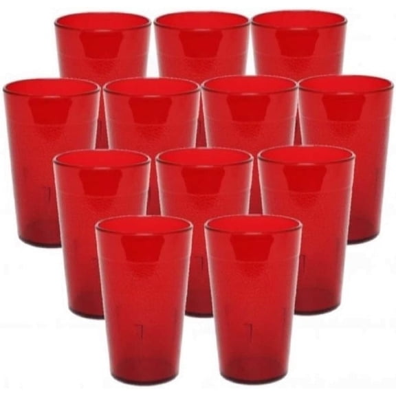 -Set of 12 Pebbled Tumbler/Drinking Cups 20-Ounce Red Color- Reusable Premium Water Iced Tea Glasses Stackable Dishwasher Safe Break-Resistant for Home and Restaurants