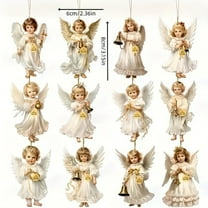 Set of 12 Pieces Angel Christmas Ornaments Wooden Christmas Tree Decorations, Retro Small Angel Hanging Decorations Figure for Crafts Gift Holiday Tags Party (Vintage Angels)