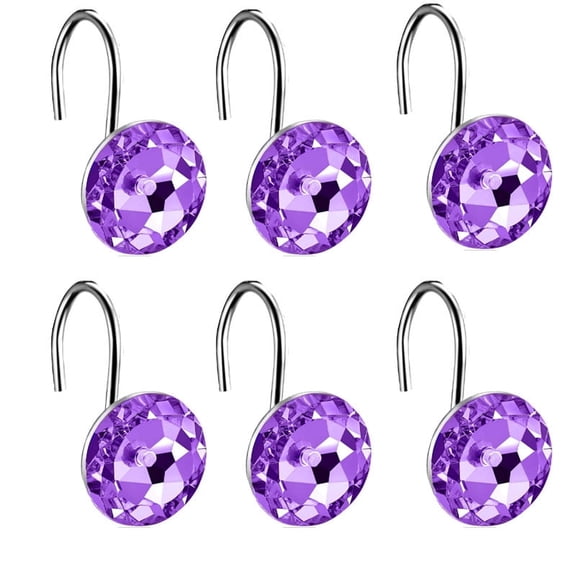 Set of 12, Purple Shower Curtain Hooks, Diamond Shaped Shower Curtain Rings Hooks for Bathroom Curtains Rod, Acrylic Decorative Rhinestones Bling Rolling Bathroom Accessories