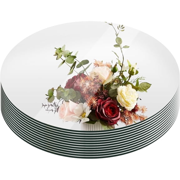 Set of 12 Round Mirrors for Centerpieces, 12 Inch Glass Mirrors Candle Plate Circle Mirror Trays Large Glass Mirror Tiles for Table Centerpieces, Wedding, Party Decorations, Crafts, Wall Decor