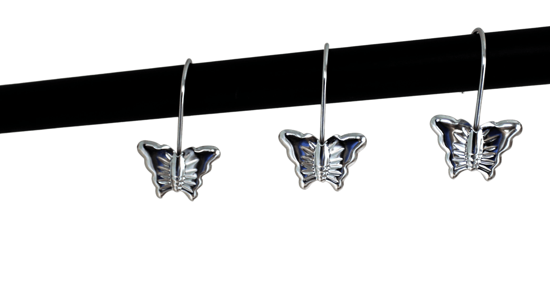 Set of 12 Shower Curtain Rings Hooks Polished Shiny Butterfly