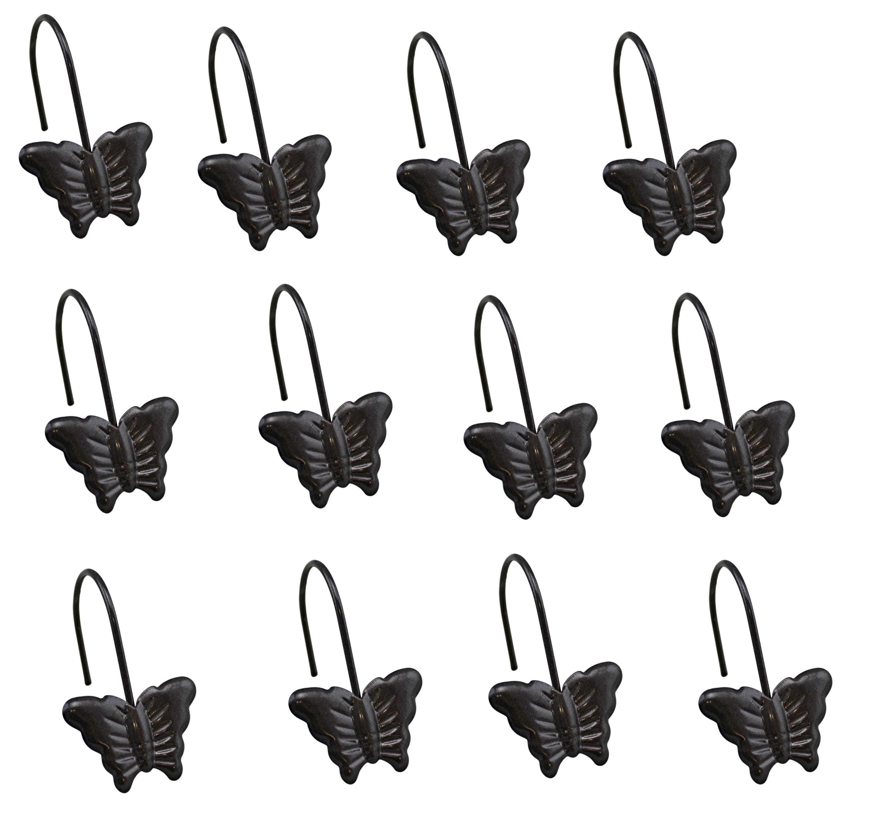 Set of 12 Shower Curtain Rings Hooks Polished Shiny Butterfly Decorative Shower Curtain Hooks Metal Rust-Proof Shower Hanger for Bathroom Curtains Rods (Bronze)