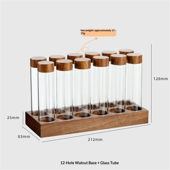 Set of 12 Single Dose Coffee Bean Storage Tubes with Wooden Stand and Lids, Dosing Glass Vials for Coffee Storage, Coffee Bean Container Cellars, Espresso Bean Canisters Set
