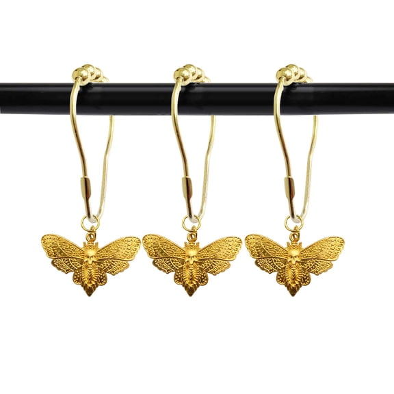 Set of 12 Skull Death's-Head Hawkmoth Shower Curtain Hooks Rings Halloween Party Supplies Haunted House Decoration Stainless Steel Rustproof (Gold-SkullMoth)