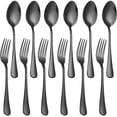 thumbnail image 1 of Set of 12, Stainless Steel Dinner Forks and Spoons Silverware Set, Heavy-Duty Forks (8 Inch) and Spoons (6.7 Inch) Cutlery Set, Dishwasher Safe (Black), 1 of 6