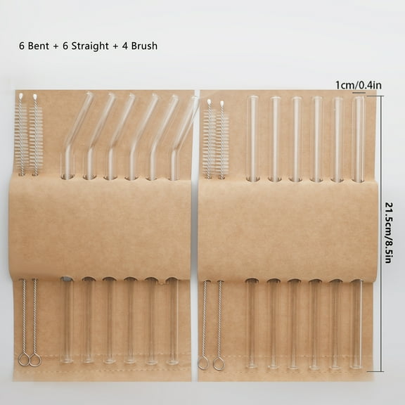 Set (12 Straws + 4 Brush) Reusable Glass Straws, Size 8.5''x10mm, Heat Resistant High Temperature Washable Reusable Fruit Drinking Straws for Smoothies, And Drinks