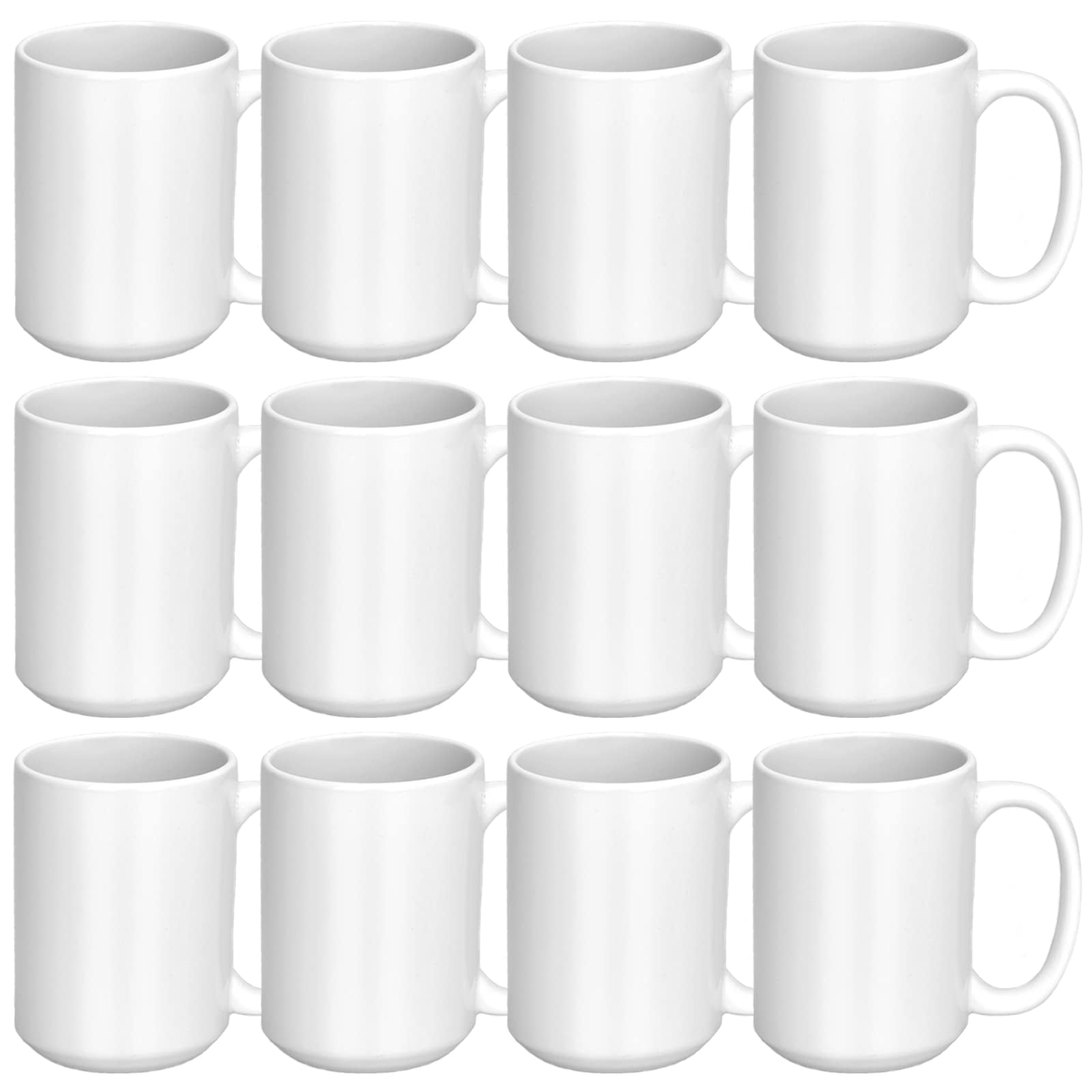 Set of 12 Sublimation Mug 15oz Blank Sublimation Mug White Coffee Mug Ceramic Cups Mug Sublimation Series Espresso Cups DIY Coated Classic Mug for Coffee, Tea, Soup, Milk, Latte, Women, Men