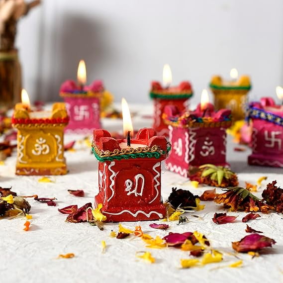 Set of 12 Tulsi Diwali Diyas | Traditional Handmade Terracotta Clay Diya | Mitti Deepak Decorate for Diwali | Diya for Puja | Diwali Home Decoration Diya