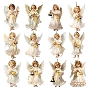 Yyuenw Set of 12 Vintage Angel Ornaments for Christmas Tree Decoration, Hanging Angel Figurines with Gold Accents, Holiday Decor for Home, Office, Party, and Gift Giving