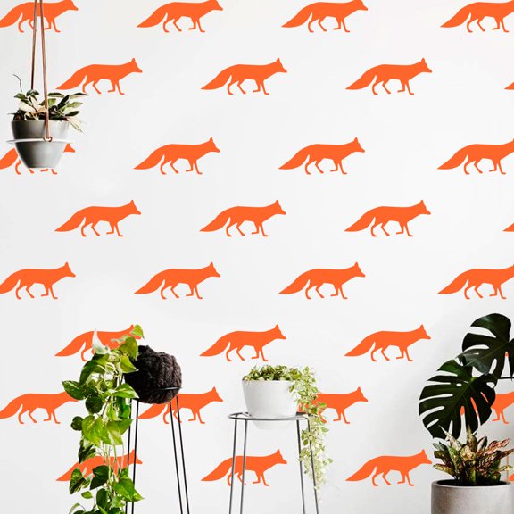 Set of 12 Vinyl Wall Art Decal - Fox Patterns - 2.2" x 5" Each - Stencil Adhesive Vinyl for Home Apartment Workplace Use - Cool Simple Shapes for Living Room Bedroom Decor (2.2" x 5" Each; Orange)