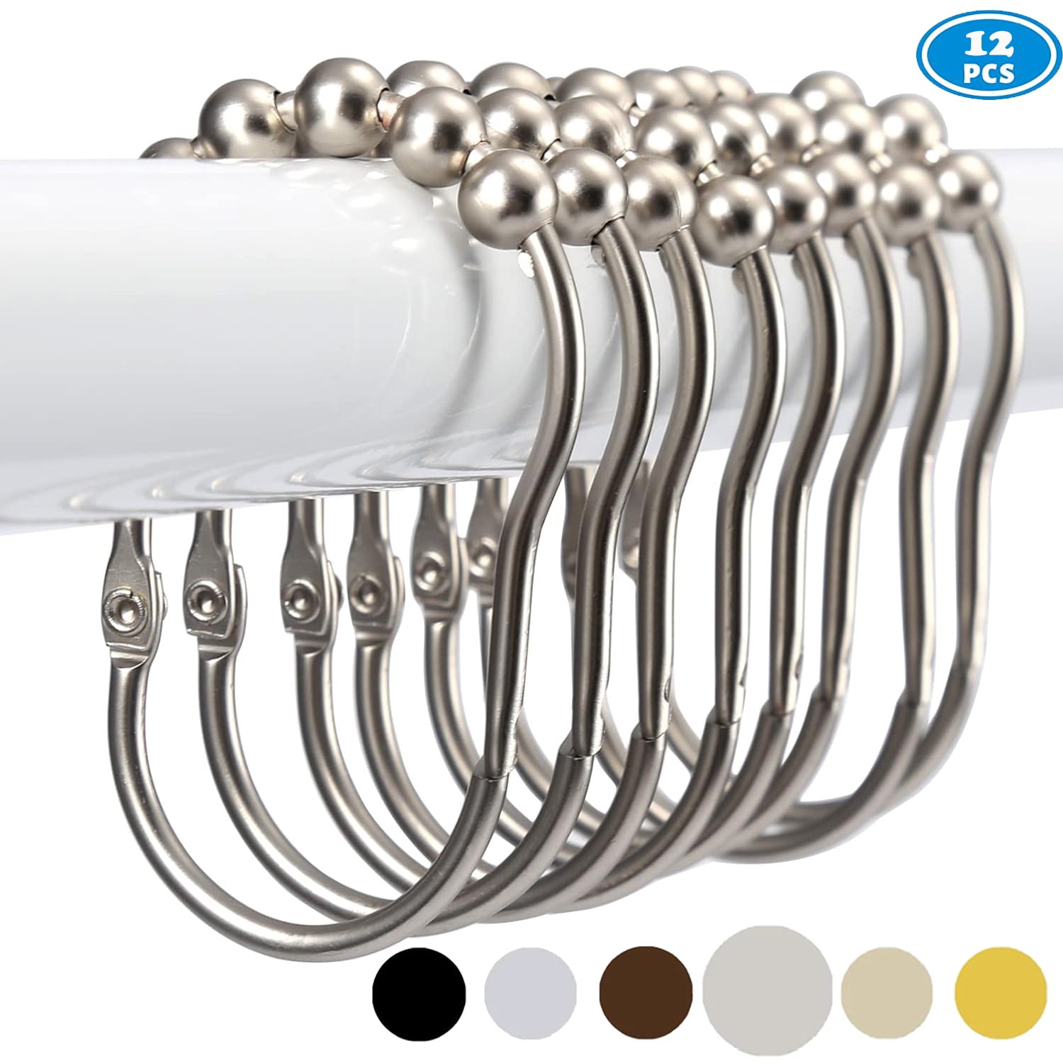 Set of 12 Wide Shower Curtain Rings Hooks, RustFree Premium Stainless