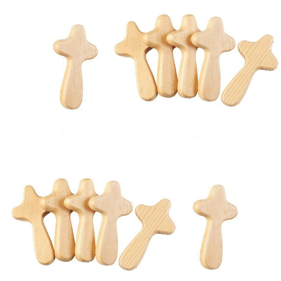 Set of 12 Wood Crosses 4" – Hand Held Wood Clinging Cross, Handmade Mini Fidget Crosses, Wooden Pocket Crosses for Prayer and Comfort, Christian Faith Gifts from the Holy Land