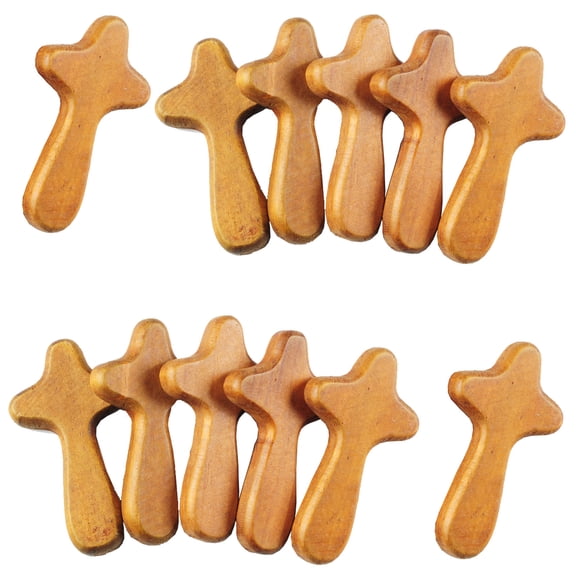 Set of 12 Wood Crosses 4" – Hand Held Wood Clinging Cross, Handmade Mini Fidget Crosses, Wooden Pocket Crosses for Prayer and Comfort, Christian Faith Gifts from the Holy Land