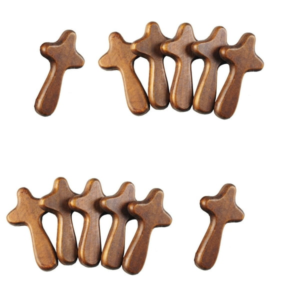 Set of 12 Wood Crosses 4" – Hand Held Wood Clinging Cross, Handmade Mini Fidget Crosses, Wooden Pocket Crosses for Prayer and Comfort, Christian Faith Gifts from the Holy Land