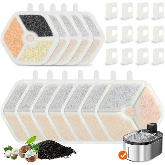 Set of 12 replacement filters and set of 12 sponges, compatible with Smartoo cat fountain model 15 oz/4.5 liters PTM-643 - Keep your pet hydrated with fresh water