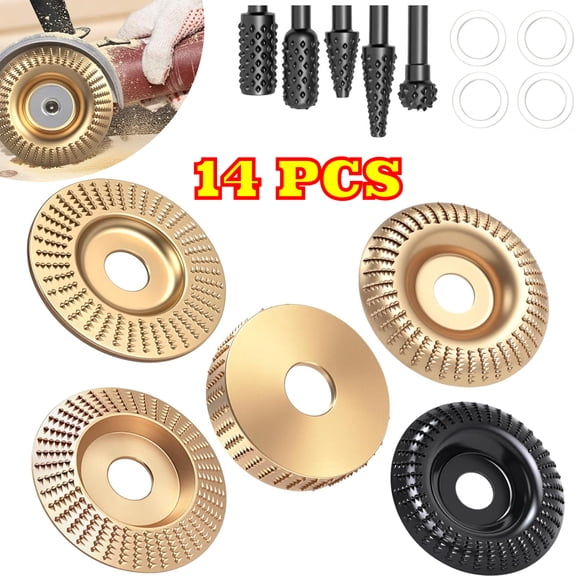 Angle Grinder Wood Carving Discs Rotary Burr Chainsaw Carving Tools Carbon Steel 4-4.5 Inch Angle Grinder 5/8 Inch Adapter 14 Pack